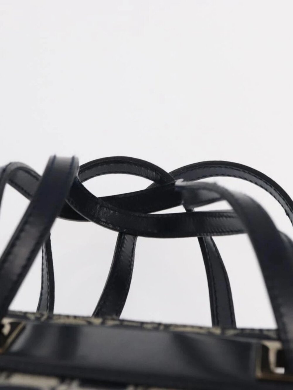 Salvatore Ferragamo Gancini Shoulder Bag Canvas Navy Gold Auth BA10109 - Picture 13 of 16